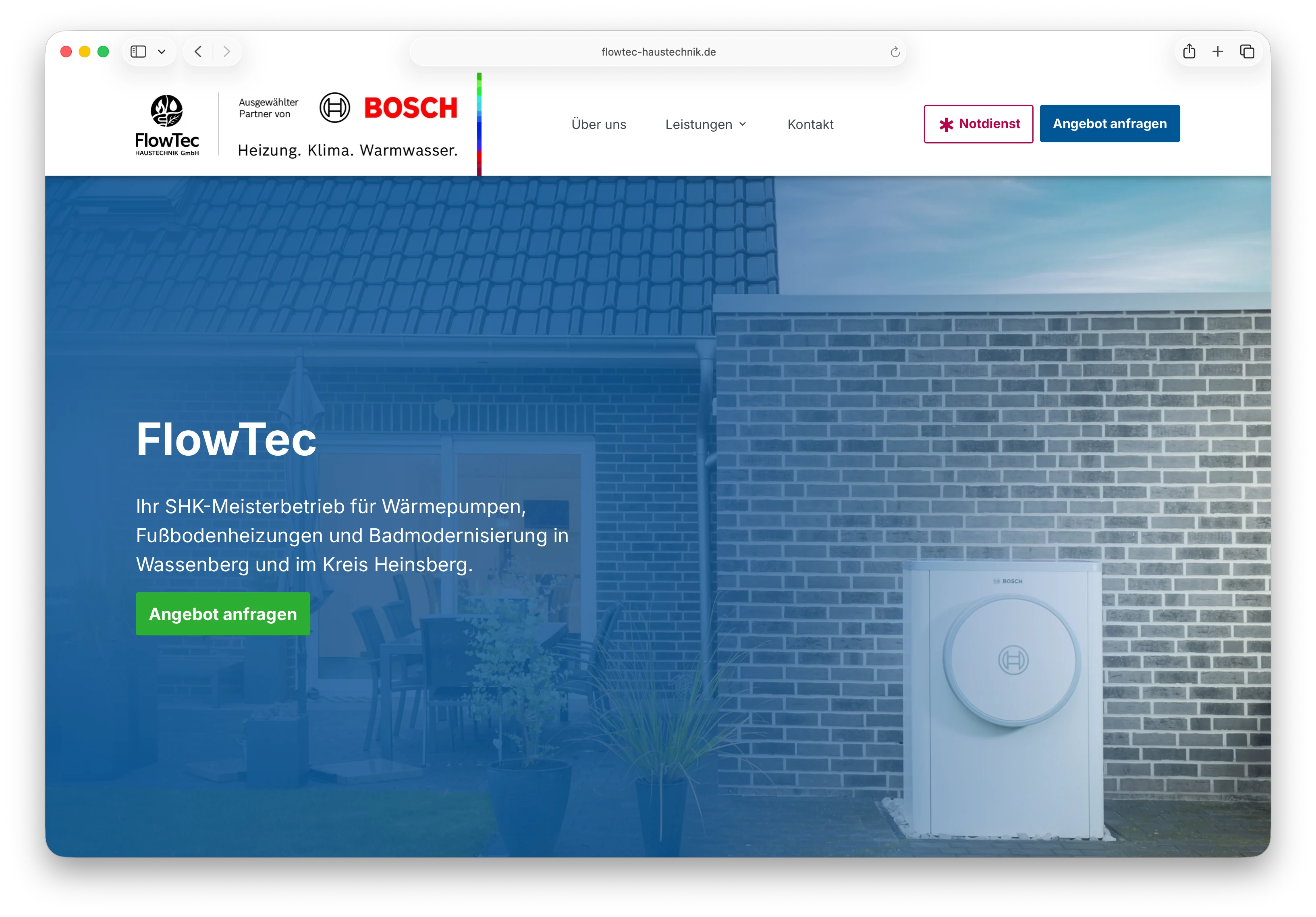 Lokaler FlowTec-Webauftritt auf der Brand-Mesh-Grundlage